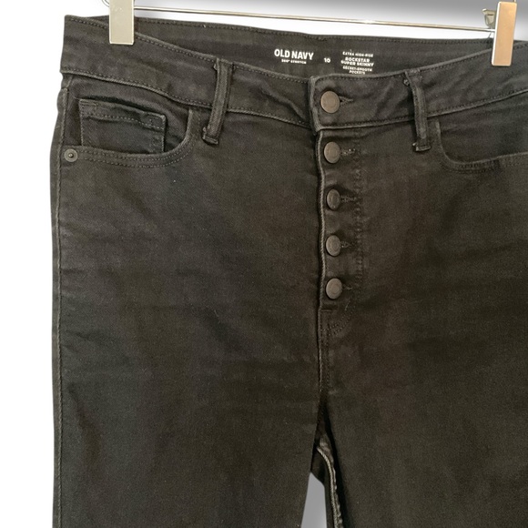 Old Navy Denim - Old Navy Black Exposed Button Fly Extra High Rise Rockstar Super Skinny Size10